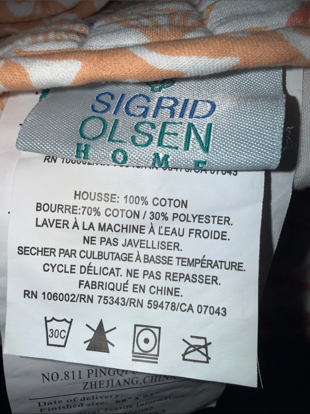 Sigrid Olsen Coral & Peach Cotton Quilted Throw Queen Sz